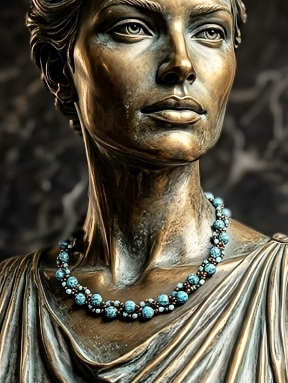Terra Veneta: Turquoise In Copper Stones In Artisan Handwoven Necklace In Copper